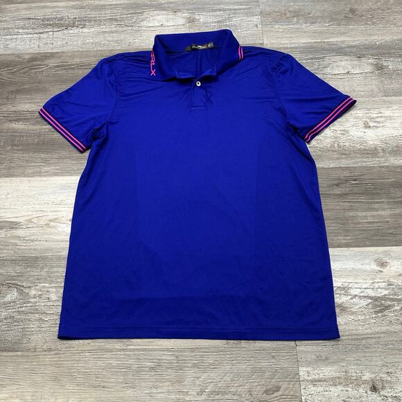 Ralph Lauren RLX Blue Pink Mens M Short Sleeve Performance Golfer Polo Shirt EUC - Picture 2 of 8